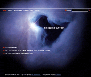 Screen shot of front page of The Electric Universe