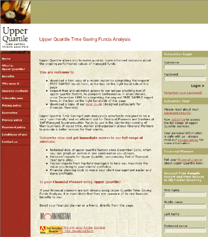 Screen shot of front page of Upper Quartile