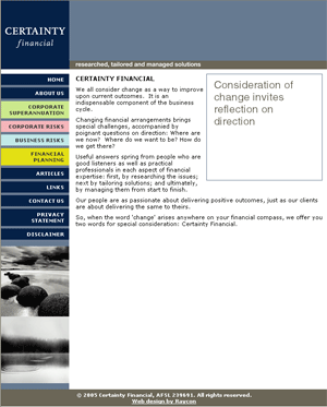 Screen shot of front page of Certainty Financial