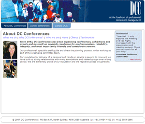 Screen shot of front page of DC Conferences