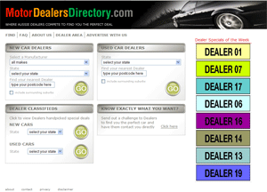 Screen shot of front page of Motor Dealers Directory